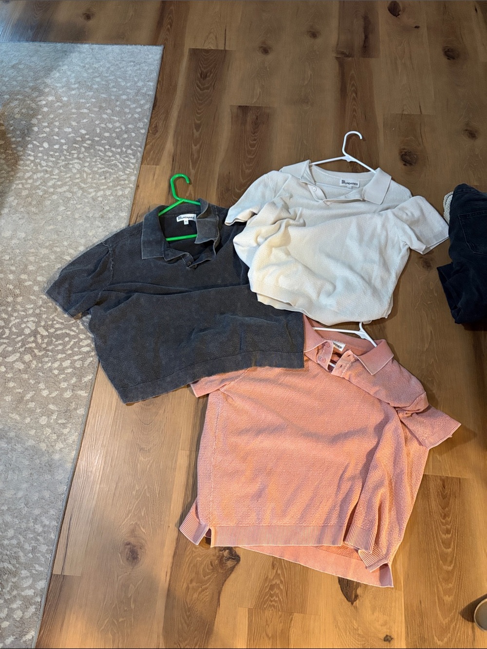 No Boundaries Trio: Charcoal, Cream & Peach Knit Polo Tops